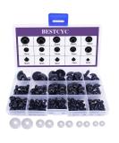 154pcs Black Solid Plastic Safety Eyes with Washers for DIY Crafts - Teddy Bear Dolls, Plush Animals, Puppets - 1Box - 12 Sizes - Buy Online on SooperMarket.com