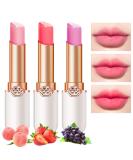 3Pcs Korean Mood Lip Balm Gift Set - Long Lasting Color Change Lipstick Stain - Peach, Strawberry, Grape Tinted Lip Balms - pH Lip Color Changing Gloss for Women & Girls - 3 Count Pack - Buy Online on SooperMarket.com