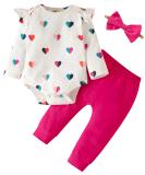 Koonde Baby Girl Clothes Newborn to 24 Months 3-piece Baby Girl Outfits Romper Trouser & Headband 0-3 Months Cream Heart + Magenta - Buy Online on SooperMarket.com