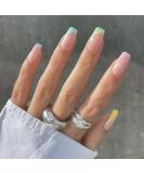 Sethexy French Short Square False Nails Collection - 24Pcs Glossy Rainbow Side French Press On Nails - Buy Online on SooperMarket.com