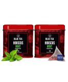 BLUE TEA - Hibiscus Mint Herbal Tea - 36 Tea Bags (Pack of 2) | CAFFEINE FREE | Hibiscus + Mint | Farm Packed Hibiscus Tea | Tin Packing - Buy Online on SooperMarket.com