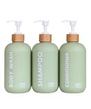 OLLIES Refillable Shampoo and Conditioner Bottles Shower Soap Dispenser for Bathroom-Set of 3 with Permanent Stylish Label-17oz, 500ml Shampoo Bottles Refillable with Pump - Buy Online on SooperMarket.com