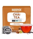 Handpick Masala Chai Tea Bags 100 Count - Strong & Aromatic Blend with Cinnamon, Pepper, Cloves & Cardamom - Premium Quality Round Bags - Eco-conscious Packaging - Buy Online on SooperMarket.com