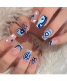 Kamize Blue Press on Nails Square Heart Fake Nails Medium Full Cover Acrylic Cute False Nails for Women and Girls Hearts - Buy Online on SooperMarket.com