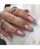 RikView French Tip Square Press On Nails - Medium Glossy Blue Fake Nails - 24 PCs Full Cover for Women - Buy Online on SooperMarket.com