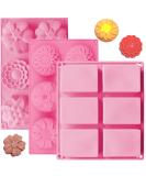 OBSGUMU 3 Pack Silicone Soap Molds 6 Cavities Flowers Soap Mold Rectangle and Different Flower shapes Perfect for Soap Making Handmade Cake Chocolate Biscuit Pudding (Pink) - Buy Online on SooperMarket.com