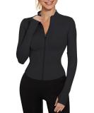IECCP T-shirt ladies gym top sport top yoga long arm crop top sports shirt light fitness top with half zipper and thumb hole S B-black - Buy Online on SooperMarket.com