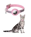Kocnydey Leather Reflective AirTag Cat Collar Adjustable Anti-Wing Cat Collar with Bell for Small Dogs & Cats (Pink M 28-37cm) - Shop Now! - Buy Online on SooperMarket.com
