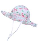 LANGZHEN Beach Sun Protection Hat for Baby Girls - Adjustable Toddler Kids Wide Brim Hat with Chin Strap - Flamingo Buff - Ages 2-4 - Buy Online on SooperMarket.com