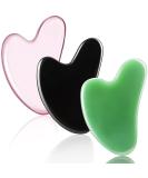 3-Piece Gua Sha Facial Tool Set | Natural Resin Stone Scraping Massage for Face & Body | Pink Dark Green Black - Buy Online on SooperMarket.com