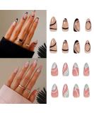 48 Pieces 2 Packs French Tip False Nails Short Press on Nails Black Wavy Lines Almond Fake Nail Set with Adhesive Tabs Full Cover Stick for Women Girls false nail-2set - Buy Online on SooperMarket.com