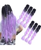 Buy Purple Kanekalon Braids Extensions | 24 Jumbo Box Braids Ombre Hair | 6-Pack Synthetic Hair for Crochet Braids (Black-Purple) - Buy Online on SooperMarket.com