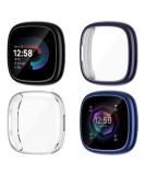 NANW 4-Pack Screen Protector Case for Fitbit Sense 2/Versa 4 | Soft TPU Bumper | Full Cover Protective Cases | Scratch-Proof | Black/Charcoal/Blue/Clear - Buy Online on SooperMarket.com