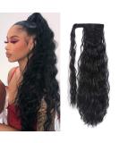 Corn Wave Ponytail Extension Clip in - 22 Inch Long Wavy Curly Wrap Around Pony Tail Heat Resistant Synthetic Hairpiece for Women (Natural Black #1B) 22 Inch (Pack of 1) Natural Black #1B - Buy Online on SooperMarket.com
