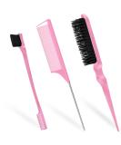 Qufiiry 3 Pcs Slick Back Hair Brush Set - Women's Teasing & Edges Brush for Salon Slicking - Pink - Buy Online on SooperMarket.com