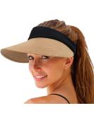 Women's Foldable Straw Sun Visor Hat - Wide Brim Beach Cap for Summer UV Protection in Korean Style - Khaki - Buy Online on SooperMarket.com