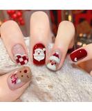 Brishow Christmas False Snow Press on Nails - Antler Short Red Fake Nails 24pcs - Buy Online on SooperMarket.com