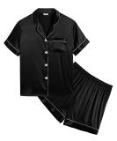 SWOMOG Kids Silk Pyjamas Girls Boys Short Sleeve Satin PJs Sets Button-Down Silky Nightwear Children Sleepwear Teens Age 4-16 6-7 Years Black - Buy Online on SooperMarket.com
