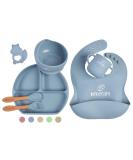 Bebefant Baby Weaning Set - Suction Bowl, Plate, Cup, Bib, Fork & Spoon - Blue | Baby Led Weaning & Feeding Essentials - Buy Online on SooperMarket.com