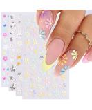 YOSOMK Flower Nail Art Stickers 5D Embossed Nail Decals Spring Daisy Nail Art Design Self Adhesive Nail Supplies White Yellow Colorful Flower Nail Stickers for Women Manicure Decoration 5d Nail Stickers-4 - Buy Online on SooperMarket.com