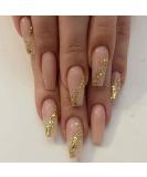 MISUD 24pcs Long Coffin Press on Nails - Bling Gold Glitter & Elegant Nude Pink Gel False Nails with Design - Buy Online on SooperMarket.com