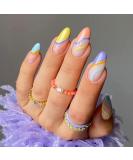 Buy Justotry 24-Piece Multi-Colored Almond & French Artificial Nails | Press-On Acrylic Fingernails for Women - Rainbow Swirl Design - Buy Online on SooperMarket.com