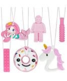 6 PCS Sensory Chew Necklace Teether Chew Toys Safety Food Grade Silicone for Kids Toddlers ADHD Autistic Biting Needs Oral Motor Teether Chew Pendant Toy with Adjustable Buckle for Baby Boys Girls Pink - Buy Online on SooperMarket.com