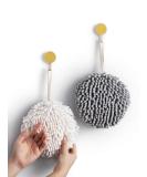 Sophie & Panda Fuzzy Ball Towel Set - White & Gray | Pack of 2 Decorative Bathroom Towels for Instant Hand Drying - Buy Online on SooperMarket.com