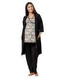HAPPY MAMA Women's Maternity Nursing 3pcs Nightwear Set - Beige Flowers & Black - Buy Online on SooperMarket.com