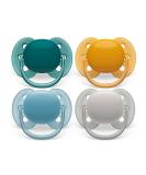 Philips Avent Ultra Soft Schnuller- 4 Pack BPA-free extra soft pacifier for babies from 6-18 months including transport and sterilization box sorted (orange/blue/gray) 1 piece (4 Pack) orange/blue - Buy Online on SooperMarket.com