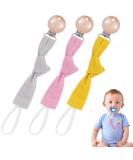 Vicloon Baby Dummy Clips - 3 Pack Wooden Dummy Clip for Boys and Girls | BPA Free Soother Pacifier Chain Holder | Teether Toy | Pink/Gray/Yellow - Buy Online on SooperMarket.com