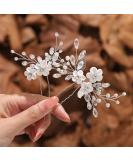 Gorais Flower Bride Wedding Hair Pins - Silver Rhinestone & Pearl Hair Clips for Women and Girls (Pack of 2) - Buy Online on SooperMarket.com