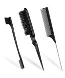Qufiiry 3Pcs Slick Back Hair Brush Set - Edge & Bristle Brush, Rat Tail Comb - Black | For Women, Men, Kids - Buy Online on SooperMarket.com