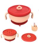 EasyRuir 3 in 1 Baby Bowl with Lid, Straw, and Snack Insert | Suction Toddler Bowl - BPA Free Self-Feeding Training Utensils | Pink - Buy Online on SooperMarket.com
