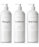 MOIIKKO 32oz Refillable Shampoo and Conditioner Bottles - Pack of 3, White Dispensers with Waterproof Labels - Modern Bathroom Accessories - Buy Online on SooperMarket.com