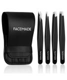 FACEMADE 4 Pack Tweezers Set - Professional Stainless Steel Tweezers for Men and Women Precision Eyebrow Tweezers for Facial Hair Chin and Ingrown Hair Removal (Black) - Buy Online on SooperMarket.com