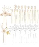 25 Pack Flower Leaf Pearl Bridal Hair Pins Clips - U-Shaped Barrettes with Rhinestone Crystal - Wedding Hair Accessories for Women, Girls, Brides - Buy Online on SooperMarket.com
