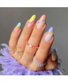 24 Pcs Press on Nails Medium, Sunjasmine Fake Nails Almond Glue on Nails, False Nails with Glue, Acrylic Nails for Women and Girls (Colorful Swirl) - Buy Online on SooperMarket.com