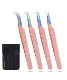 Professional Fiber Tip Lash Tweezers Set - Japanese Steel, Curved & Volume Lash Tweezers - Blush Pink - My Lash Tools - Buy Online on SooperMarket.com