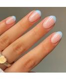 MISUD Short Oval Press on Nails - Glossy Blue French Tip Acrylic Nails - 24 pcs Round Artificial Summer False Nails - Buy Online on SooperMarket.com