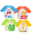 Vicloon Bibs with Sleeves 4 Pcs Baby Waterproof Weaning Toddler Bib Long Sleeve Bib Unisex Feeding Bibs Apron for Infant Toddler 6 Months to 3 Years Old blue/green/yellow/orange - Buy Online on SooperMarket.com
