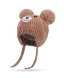 Cute Bear Kids Winter Hat | Ear Flaps, Dual Pom-Pom | Toddler Fleece Lined Earflap Cap - Khaki - Buy Online on SooperMarket.com