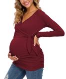 Love2Mi Maternity Nursing Top - Long Sleeve V-Neck Maternity Clothes in Wine Red - Buy Online on SooperMarket.com
