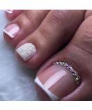 French Sparkling Rhinestone Fake Toe Nails Set - 24PCS Full Cover Short Square Press-on Toenails with Glue Sticker and File - Perfect for Women, Teens, and Girls - Buy Online on SooperMarket.com