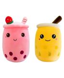 SPIRITUDE 2Pcs Boba Plush Strawberry & Pineapple Stuffed Bubble Tea Plushies - 9.4 Inch Huggable Cushion Gift for Girlfriend - Adult Milk Tea Cup Shaped Plush - Buy Online on SooperMarket.com