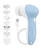 Facial Cleansing Brush Rechargeable, CLSEVXY Waterproof Face Scrubber with 7 Brush Heads for Deep Cleansing, Gentle Exfoliating, Removing Blackhead, Massaging Blue - Buy Online on SooperMarket.com