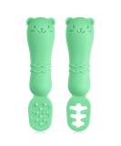 Vicloon Baby Fork and Spoon Set - 2Pcs Silicone Weaning Utensils for Self Feeding, Easy Grip Toddler Cutlery Kit - Soft Infant Spoon in Green - Buy Online on SooperMarket.com