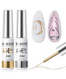 RARJSM Metallic Gel Liner Nail Art Set - Silver Bronze & Gold - 3D Mirror Chrome Effect - 8ml Gel Polish with Thin Brush for Home Salon - Curing Required - Buy Online on SooperMarket.com