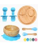 7 Star Bamboo Baby Weaning Set | Suction Bowl, Plate, Spoon & Fork | Non-Slip | Blue - Buy Online on SooperMarket.com