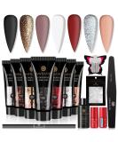 Saviland Poly Gel Nail Kit - 7 Glitter Colors with Slip Solution | Halloween Nail Art Builder Kit for Manicure Beginners | DIY Red Gold Poly Gel Nail Extension Set - Buy Online on SooperMarket.com
